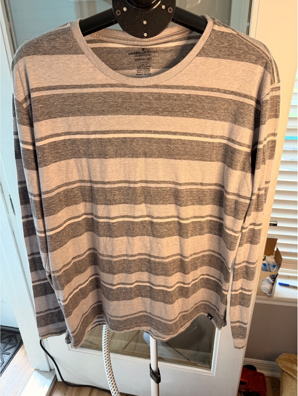 American Eagle Outfitters Seriously Soft Gray Striped Long Sleeve Top